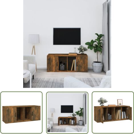 The Living Store Meuble TV Chêne fumé 100x35x40 cm Bois d'ingénierie - Meubles Tv - Meuble Téléviseur - Rangement Tv - Unité Tv - Support Tv