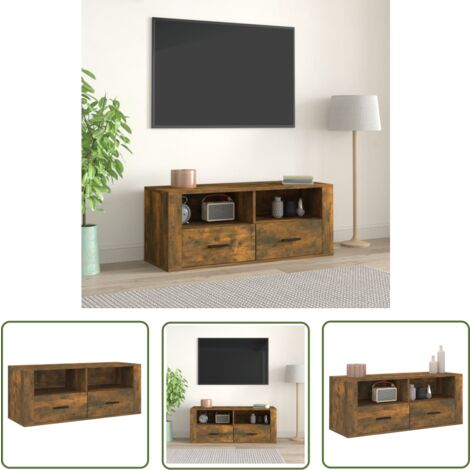 The Living Store Meuble TV Chêne fumé 100x35x40 cm Bois d'ingénierie - Meubles Tv - Meuble Tv - Support Tv - Unité Tv - Meuble Audio