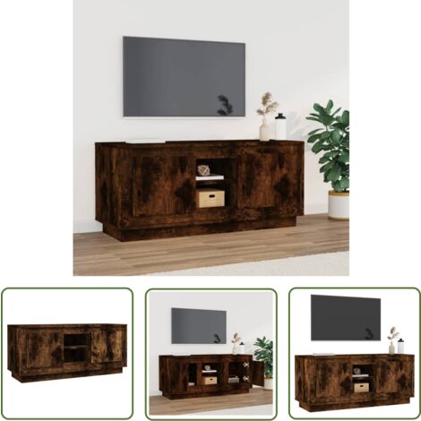 The Living Store Meuble TV chêne fumé 102x35x45 cm bois d'ingénierie - Meuble Tv - Meuble Audiovisuel - Support Tv - Unité Tv - Meuble Salle Séjour