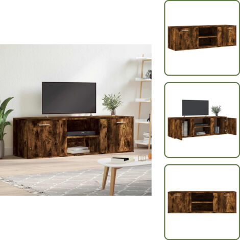 The Living Store Meuble TV chêne fumé 120x34x37 cm bois d'ingénierie - Meuble Tv - Meuble Audiovisuel - Support Tv - Unité Tv - Meuble Salle Séjour