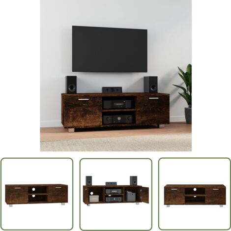 The Living Store Meuble TV Chêne fumé 120x40,5x35 cm Bois d'ingénierie - Meuble Tv - Meuble Télévision - Support Tv - Unité Tv - Rangement Tv