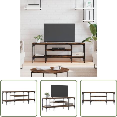 The Living Store Meuble TV chêne fumé 121x35x45 cm bois d'ingénierie et fer - Meuble Tv Industriel - Meuble Tv Design - Étagère Murale - Armoire Media - Rangement Tv