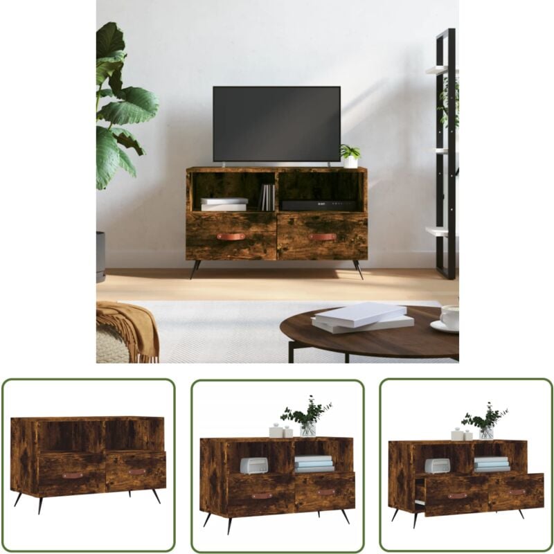 Meuble tv Chêne fumé 80x36x50 cm Bois d'ingénierie - Meubles Tv - Meuble Tv - Meuble Multimedia - Rangement Tv - Meuble Chic - The Living Store
