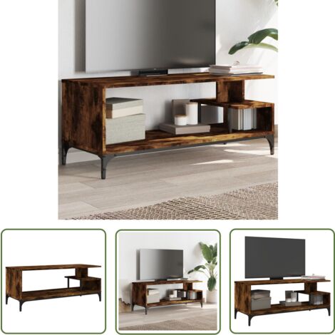 The Living Store Meuble TV chêne fumé bois ingénierie et acier enduit de poudre - Meubles Tv - Meuble Tv Industriel - Meuble Tv Design - Meuble Tv Moderne - Étagère Téléviseur