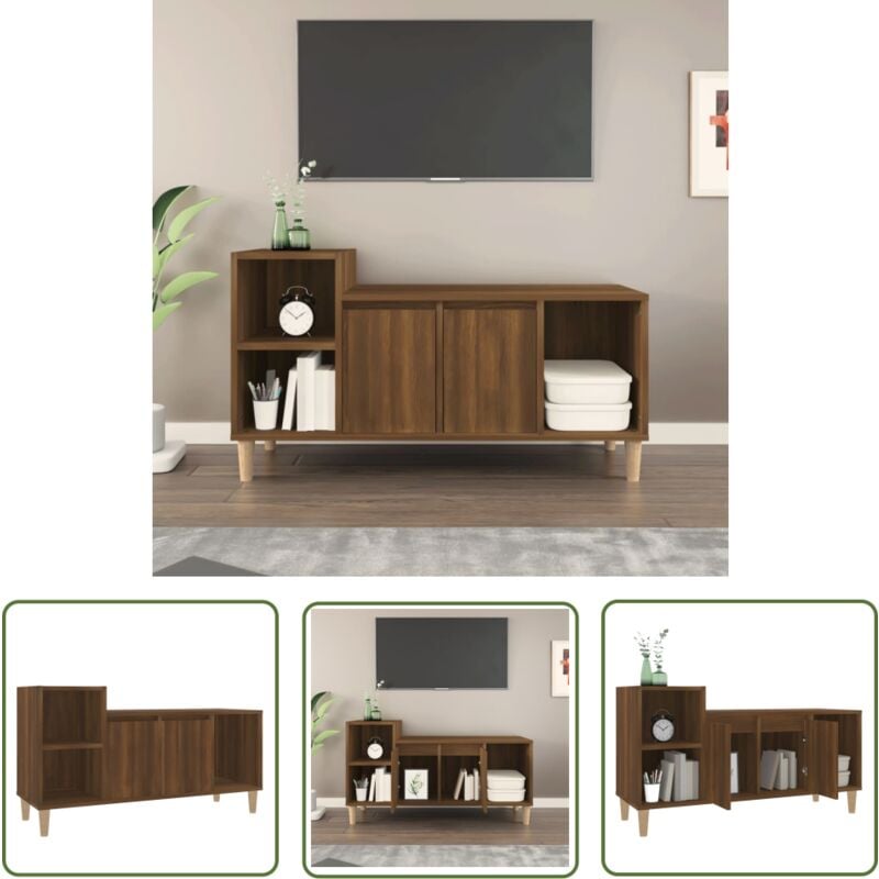 Meuble tv Chêne marron 100x35x55 cm Bois d'ingénierie - Meuble Tv - Meuble Audio - Support Tv - Unité Tv - Meuble En Bois - The Living Store