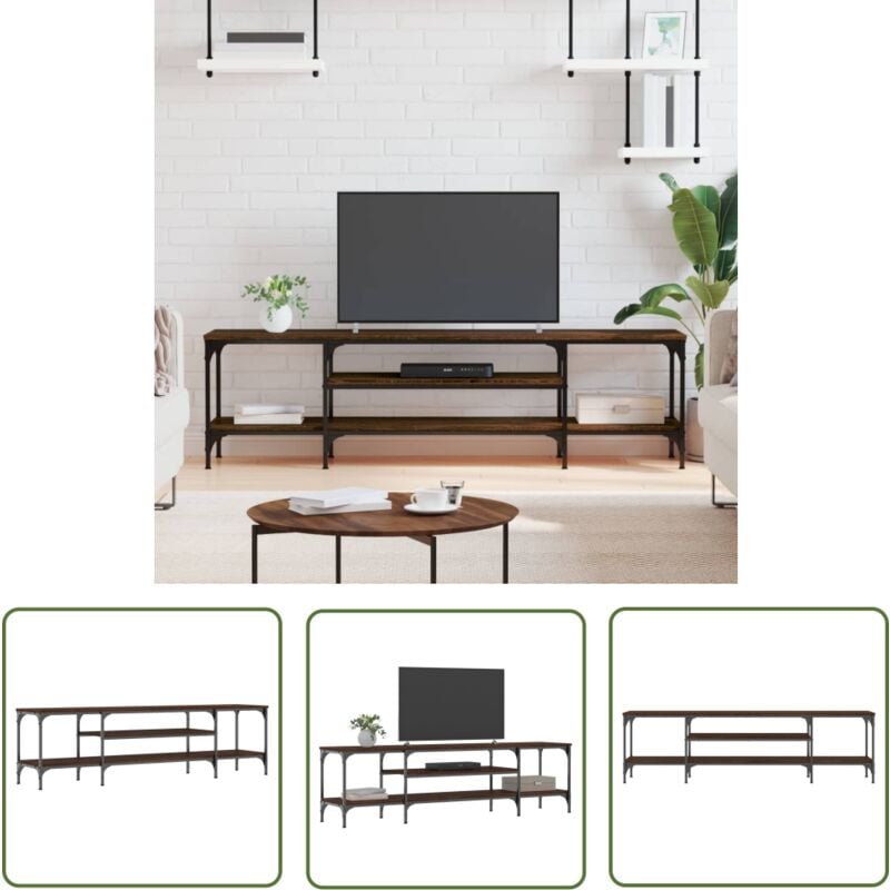 The Living Store - Meuble tv chêne marron 161x35x45 cm bois d'ingénierie et fer - Meubles Tv - Meuble Tv Industriel - Meuble Tv Design - Armoire