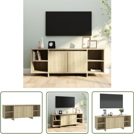 The Living Store Meuble TV chêne sonoma 130x35x50 cm bois d'ingénierie - Meuble Tv - Meuble Audio - Rangement Tv - Meuble Salon - Buffet