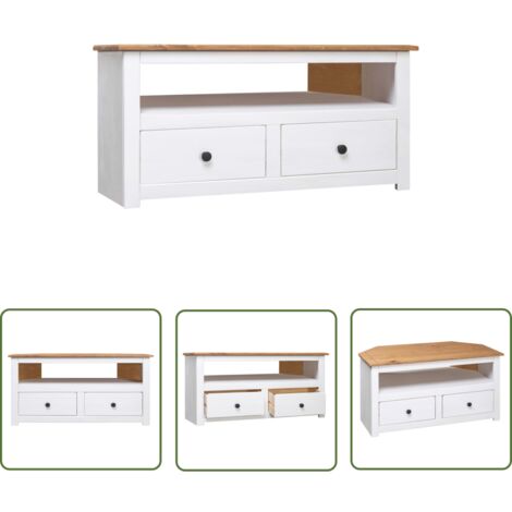 The Living Store Meuble TV d'angle Blanc 93x49x49 cm Pin Assortiment Panama - Meubles Tv - Meuble Tv Angle - Meuble Tv Blanc - Meuble Tv Pin - Meubles Salle Séjour