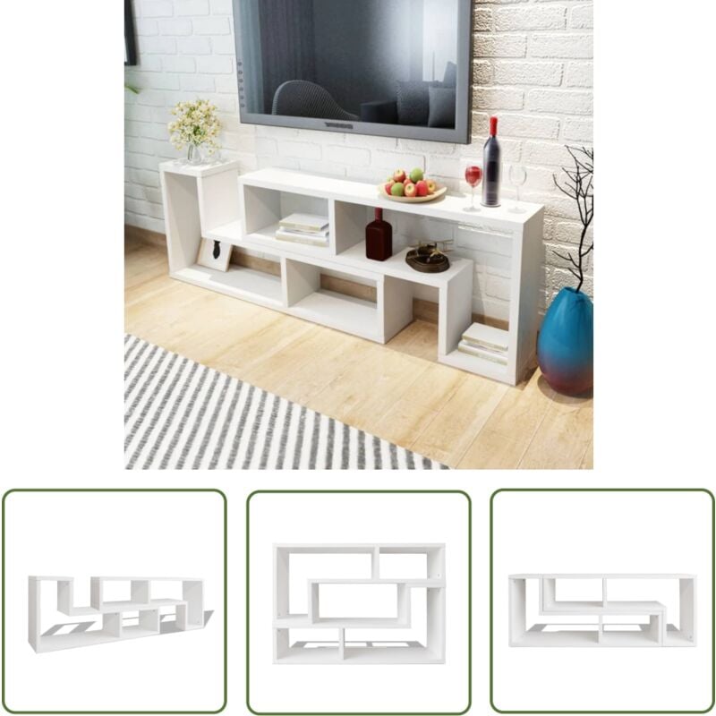 Meuble tv double en forme de l Blanc - Meubles Tv - Meuble Tv Blanc - Meuble Tv Design - Meuble Tv Moderne - Rangement Tv - The Living Store