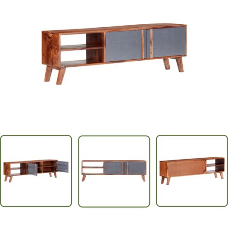 The Living Store Meuble TV gris 140x30x45 cm bois solide - Meubles Tv - Meuble Tv - Support Tv - Rangement Tv - Meuble Bois