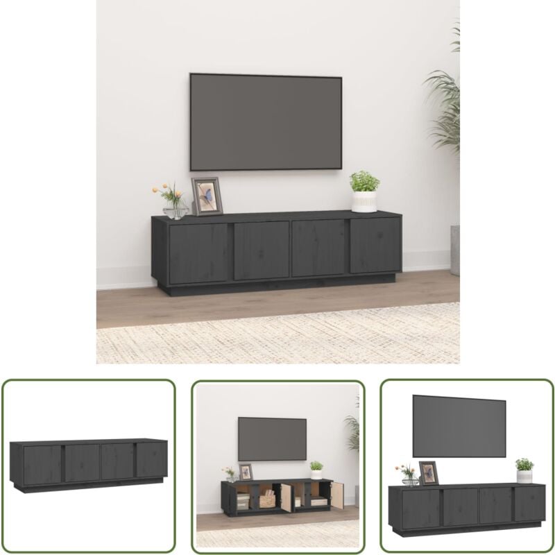 Meuble tv Gris 140x40x40 cm Bois de pin massif - Meubles Tv - Meuble Tv - Support Tv - Unité Tv - Bois De Pin - The Living Store