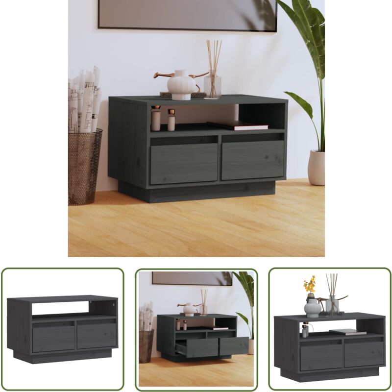 Meuble tv Gris 60x35x37 cm Bois de pin massif - Meubles Tv - Meuble Tv - Buffet Bas - Rangement Tv - Meuble Audio - The Living Store