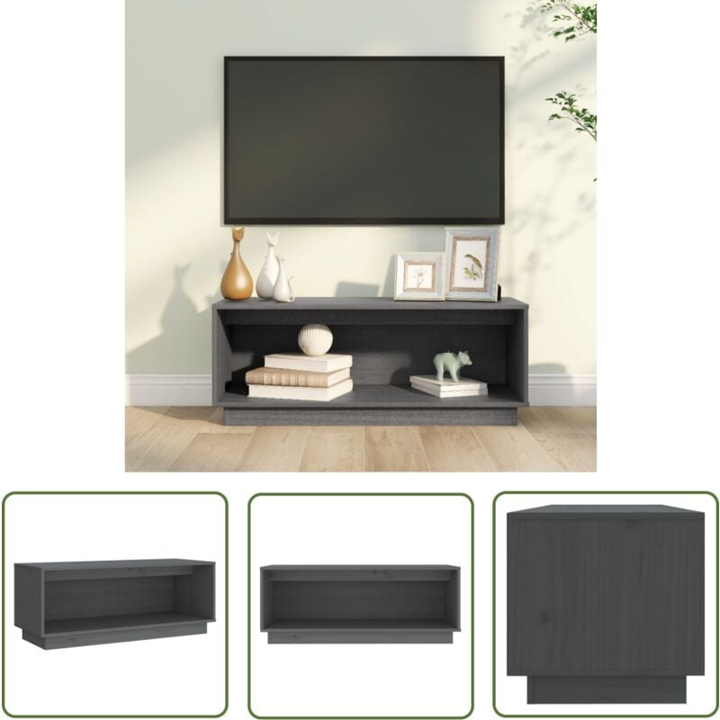 Meuble tv Gris 90x35x35 cm Bois de pin massif - Meubles Tv - Meuble Tv - Armoire Tv - Télévision - Design Moderne - The Living Store