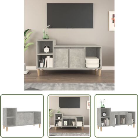 The Living Store Meuble TV Gris béton 100x35x55 cm Bois d'ingénierie - Meubles Tv - Meuble Tv Gris - Meuble Tv Design - Support Tv - Unité Tv