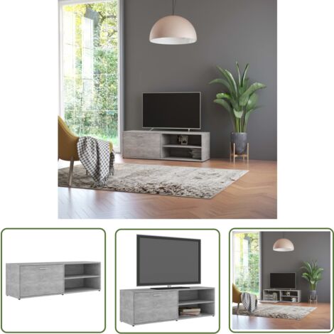The Living Store Meuble TV Gris béton 120x34x37 cm Bois d’ingénierie - Meuble Tv - Meuble Téléviseur - Support Tv - Rangement Media - Armoire Hifi