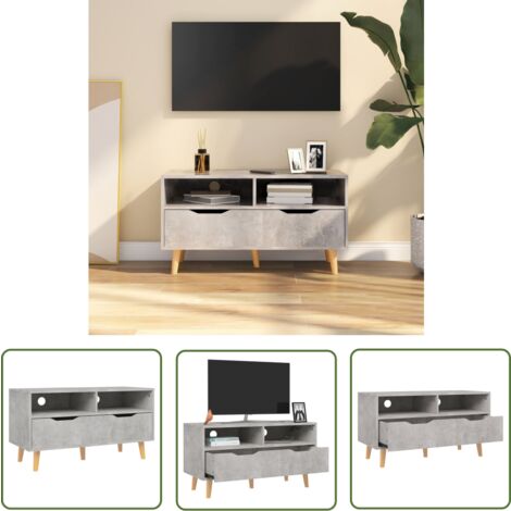 The Living Store Meuble TV gris béton 90x40x48,5 cm bois d'ingénierie - Meuble Tv - Meuble Audio - Armoire Stereo - Rangement Tv - Meuble Salon