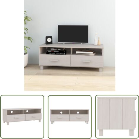 The Living Store Meuble TV HAMAR Blanc 106x40x40 cm Bois massif de pin - Meuble Tv - Meuble Téléviseur - Meuble Blanc - Meuble Design - Rangement Tv