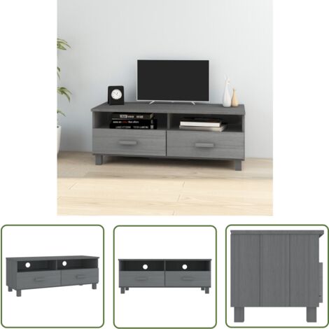 The Living Store Meuble TV HAMAR Gris foncé 106x40x40 cm Bois massif de pin - Meuble Tv - Meuble Téléviseur - Meuble Tv Avec Tiroirs - Meuble Audiovisuel - Rangement Tv