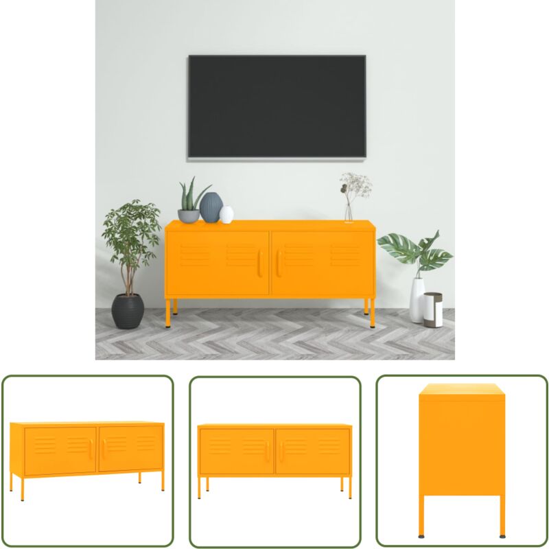Meuble tv Jaune moutarde 105x35x50 cm Acier - Meuble Tv - Meuble Téléviseur - Support Tv - Unité Tv - Meubles Jaunes - The Living Store