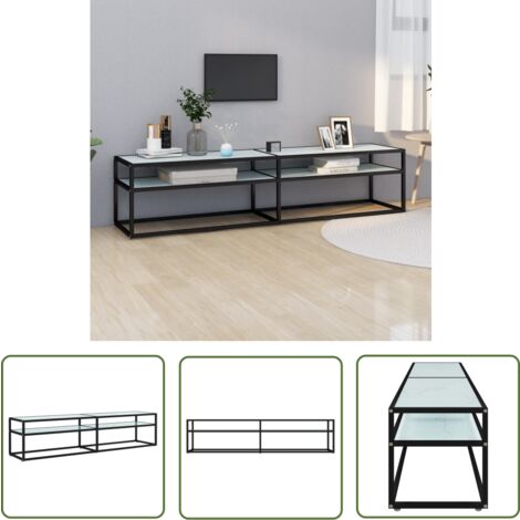The Living Store Meuble TV Marbre blanc 180x40x40,5 cm Verre trempé - Meuble Tv - Meuble Audiovisuel - Support Téléviseur - Étagère Murale - Décoration Intérieur