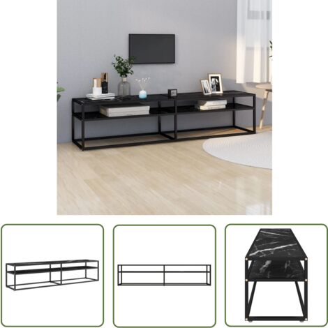 The Living Store Meuble TV marbre noir 180x40x40,5 cm verre trempé - Meuble Tv - Meuble Audio - Meuble Hifi - Étagère Murale - Support Téléviseur