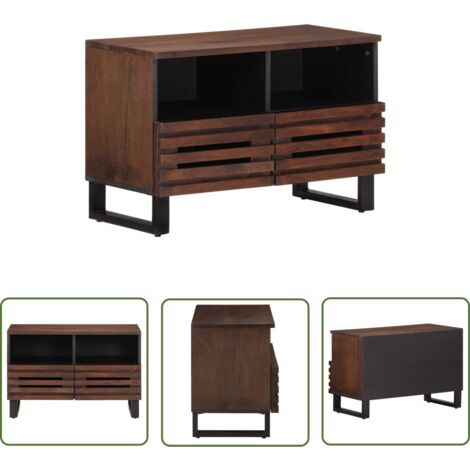 The Living Store Meuble TV marron 70x34x46 cm bois massif de manguier - Meubles Tv - Meuble Tv Industriel - Meuble Rangement - Buffet Tv - Étagère Tv