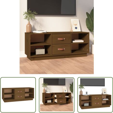 The Living Store Meuble TV Marron miel 100x34x40 cm Bois de pin massif - Meubles Tv - Meuble Tv - Support Tv - Unité Tv - Bois De Pin