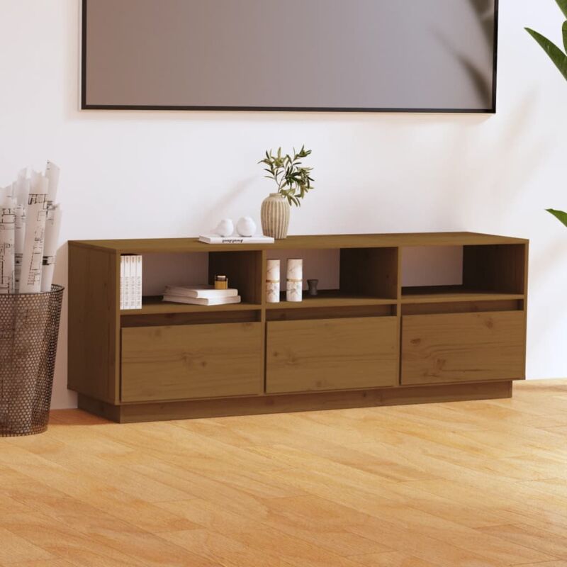 The Living Store - Meuble tv Marron miel 140x37x50 cm Bois de pin massif Brun