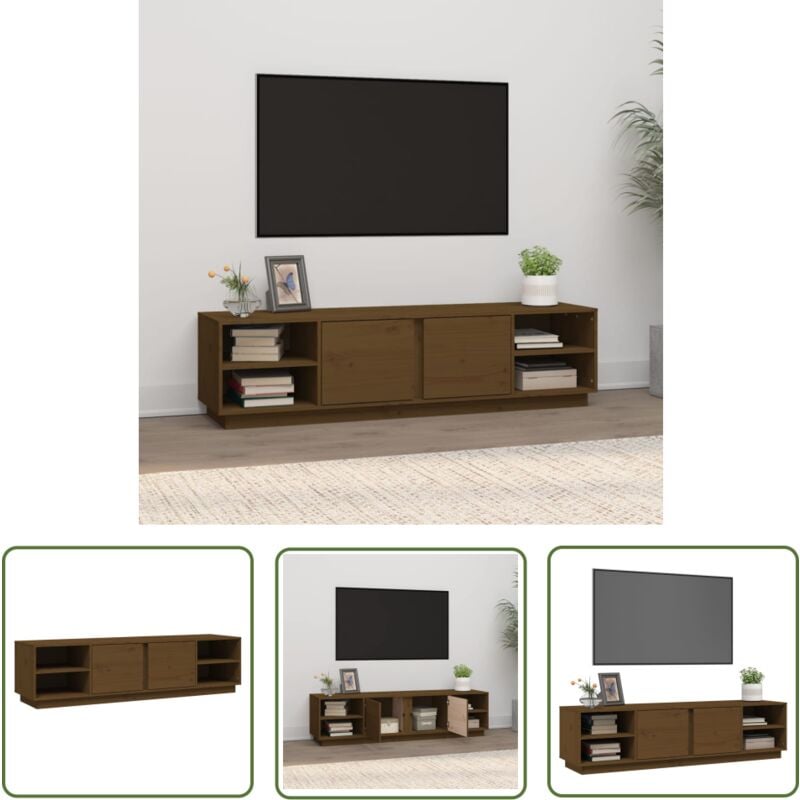 Meuble tv Marron miel 156x40x40 cm Bois de pin massif - Meuble Tv - Meuble Téléviseur - Meuble Salon - Rangement Tv - Étagère Murale - The Living