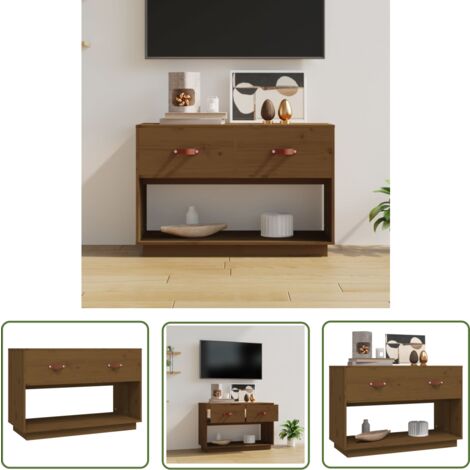 The Living Store Meuble TV Marron miel 90x40x60 cm Bois de pin massif - Meubles Tv - Meuble Tv - Support Tv - Unité Tv - Meuble Tv Moderne