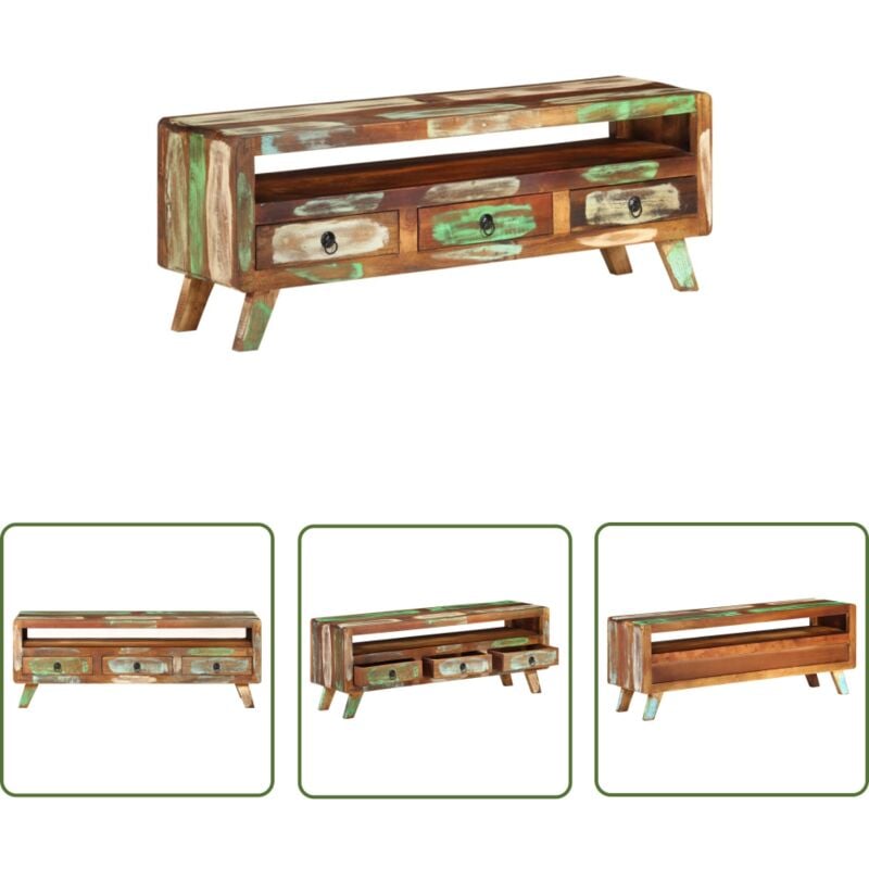 The Living Store - Meuble tv Multicolore 110x30x40 cm Bois massif de récupération - Meuble Tv - Meuble Multimédia - Meuble Design - Meuble Vintage