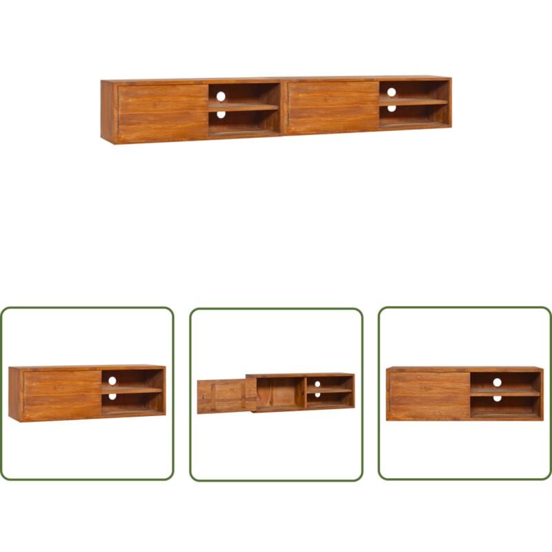 The Living Store - Meuble tv mural 180x30x30 cm Bois de teck massif - Meubles Tv - Meuble Tv Mural - Meuble Tv En Bois - Mobilier Colonial - Teck