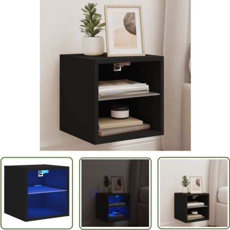 The Living Store Meuble TV mural avec lumières LED noir 30x28,5x30 cm - Meuble Tv Mural - Armoire Tv Murale - Éclairage Led Rgb - Rangement Mural - Design Moderne