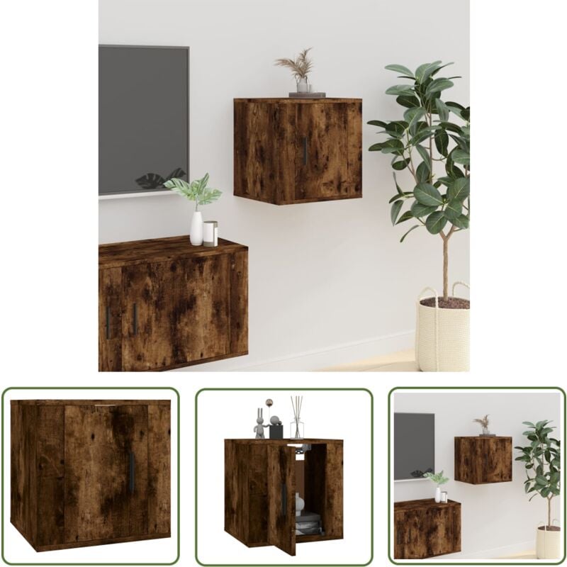 Meuble tv mural Chêne fumé 40x34,5x40 cm - Meuble Tv Mural - Meuble Tv - Armoire Multimedia - Étagère Murale - Rangement Tv - The Living Store
