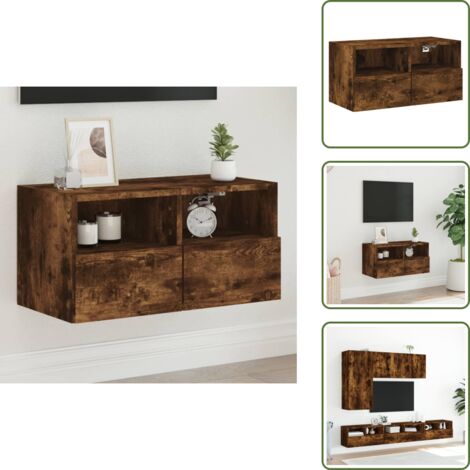 The Living Store Meuble TV mural chêne fumé 60x30x30 cm bois d'ingénierie - Armoire Tv Murale - Meuble Tv Mural - Meuble Tv Flottant - Rangement Tv - Design Mural