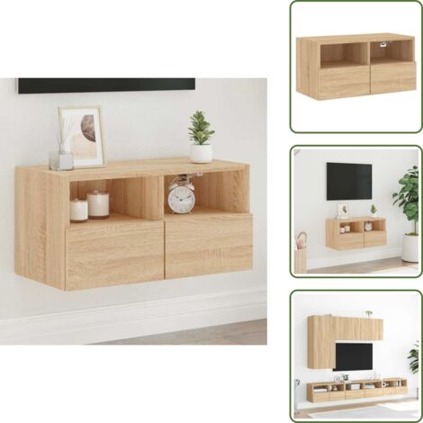The Living Store Meuble TV mural chêne sonoma 60x30x30 cm bois d'ingénierie - Armoire Tv Murale - Meuble Tv Suspendu - Meuble Tv Design - Rangement Tv - Meubles Tv