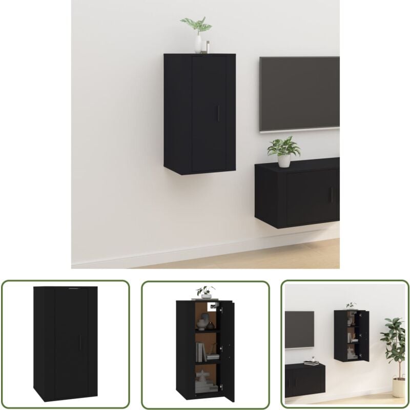 Meuble tv mural Noir 40x34,5x80 cm - Meuble Tv Mural - Meuble Tv Moderne - Meuble Tv Noir - Étagère Murale - Armoire Multimedia - The Living Store