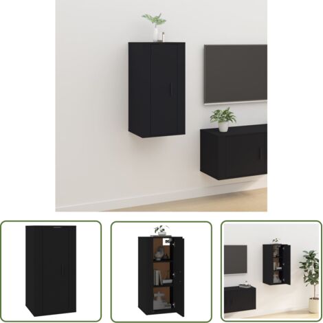 The Living Store Meuble TV mural Noir 40x34,5x80 cm - Meuble Tv Mural - Meuble Tv Moderne - Meuble Tv Noir - Étagère Murale - Armoire Multimedia
