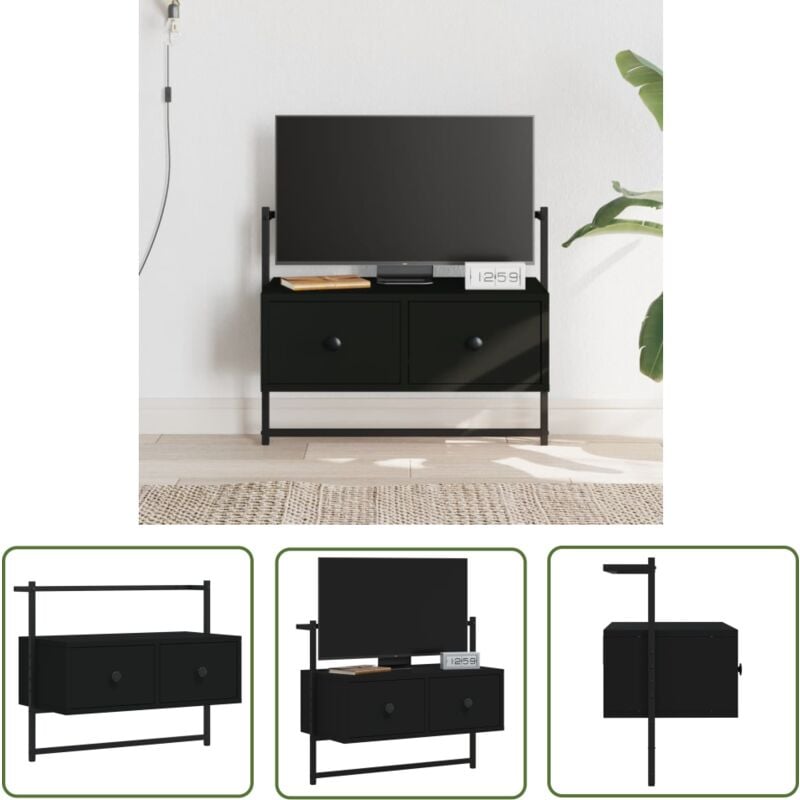 The Living Store - Meuble tv mural noir 60,5x30x51 cm bois d'ingénierie - Meubles Tv - Meuble Tv Mural - Meuble Tv Moderne - Meuble Tv Suspendu