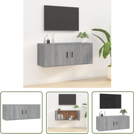 The Living Store Meuble TV mural Sonoma gris 100x34,5x40 cm - Meuble Tv Mural - Meuble Tv Moderne - Meuble Tv Suspendu - Étagère Murale - Rangement Tv