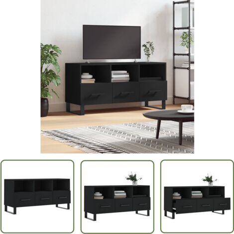 The Living Store Meuble TV noir 102x36x50 cm bois d'ingénierie - Meubles Tv - Meuble Tv - Armoire Multimedia - Rangement Tv - Meuble Audiovisuel