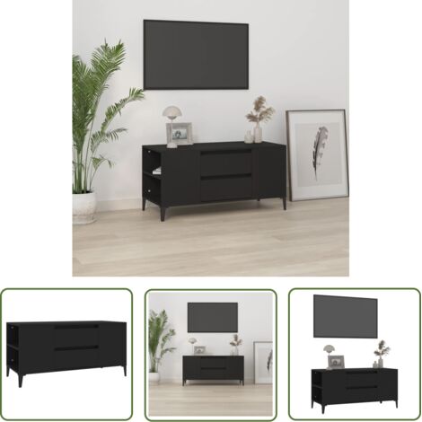 The Living Store Meuble TV Noir 102x44,5x50 cm Bois d'ingénierie - Meubles Tv - Meuble Tv Industriel - Meuble Tv Noir - Rangement Tv - Support Tv