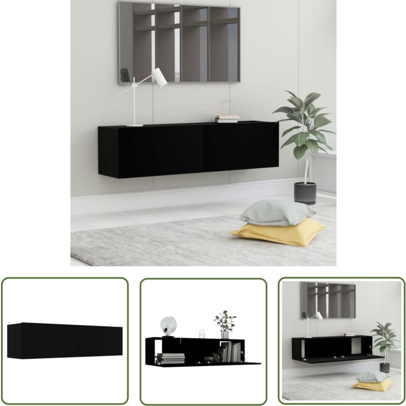 Devenirriche - The Living Store Meuble tv Noir 120x30x30 cm Bois d'ingénierie - Meubles Tv - Meuble Tv Mural - Rangement Tv - Support Tv - Meuble Noir