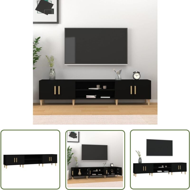 Meuble tv noir 180x31,5x40 cm bois d'ingénierie - Meubles Tv - Meuble Tv - Support Tv - Unité Tv - Meuble Moderne - The Living Store