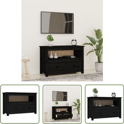 The Living Store Meuble TV Noir 79x35x52 cm Bois de pin massif - Meubles Tv - Meuble Tv - Support Tv - Unité Tv - Meuble Tv Industriel