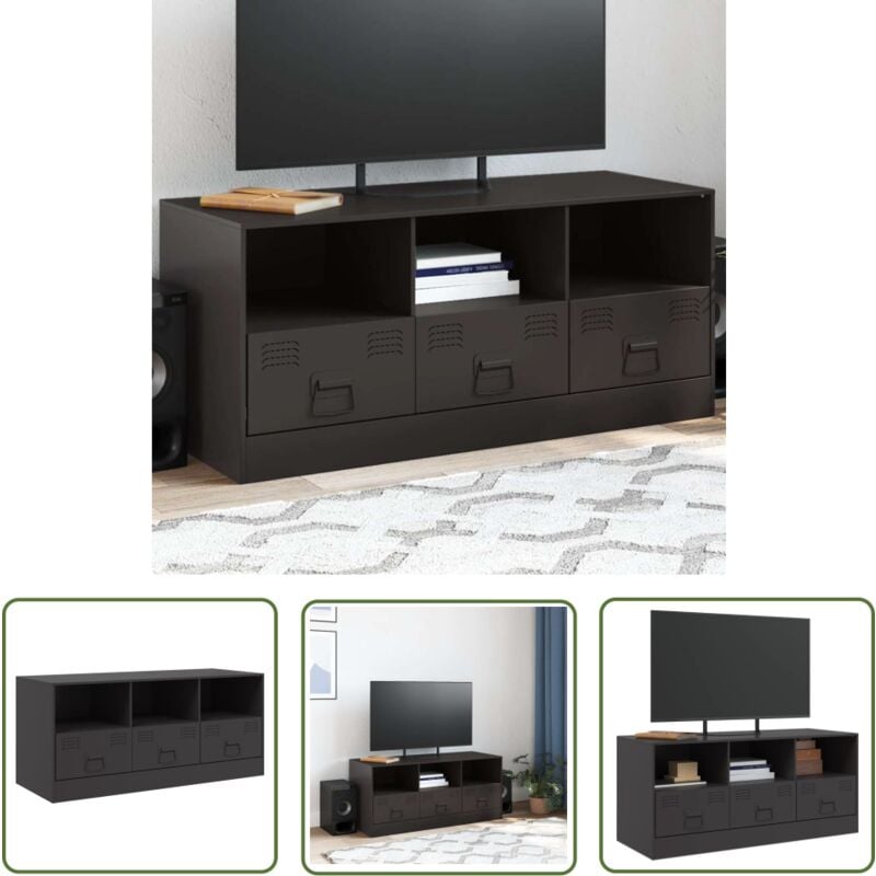 Meuble tv noir 99x39x44 cm acier - Meubles Tv - Meuble Tv - Meuble Audiovisuel - Support Tv - Console Tv - The Living Store