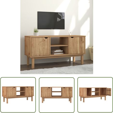 The Living Store Meuble TV OTTA 113,5x43x57 cm Bois de pin massif - Meuble Tv - Meuble Téléviseur - Meuble Scandinaves - Étagères Murales - Rangement Tv