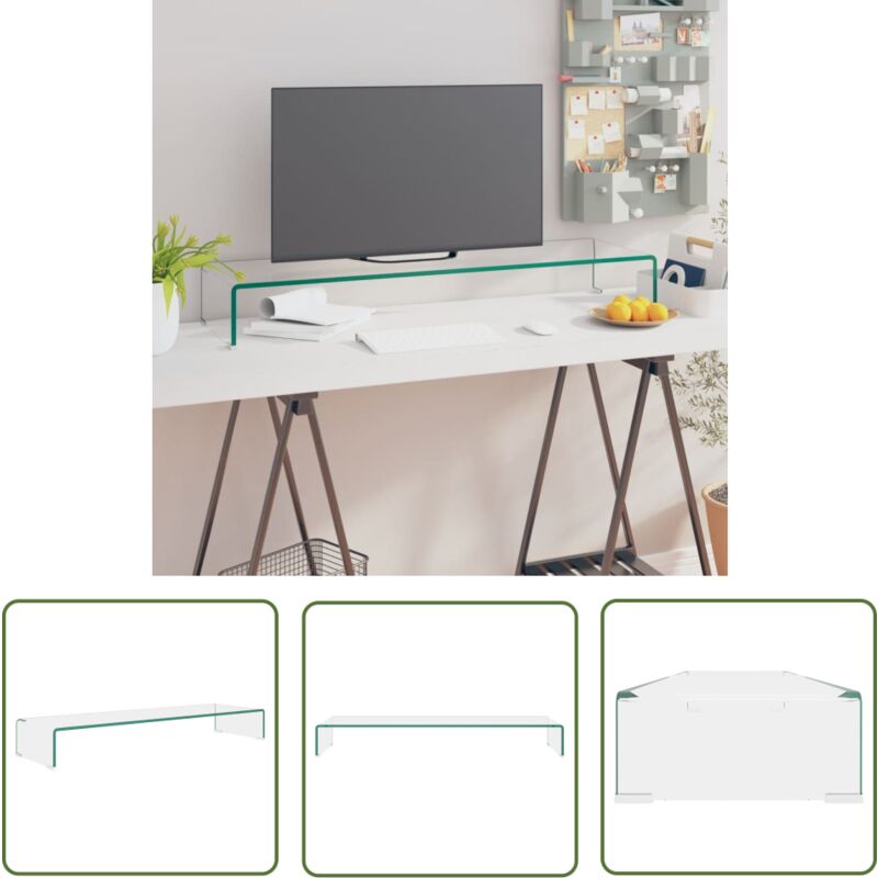 Meuble TV/pour moniteur 100x30x13 cm verre transparent - Support Tv - Meuble Tv - Stand Tv - Écran Plat - Télévision - The Living Store