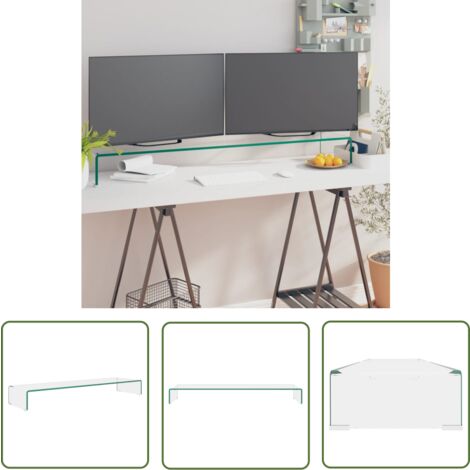 The Living Store Meuble TV/pour moniteur 110x30x13 cm verre transparent - Support Tv - Meuble Tv - Stand Tv - Support Ecran - Table Basse Tv