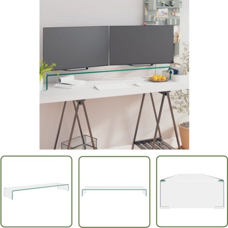 The Living Store Meuble TV/pour moniteur 120x30x13 cm verre transparent - Support Tv - Meuble Tv - Stand Tv - Support Ecran - Bureau Informatique